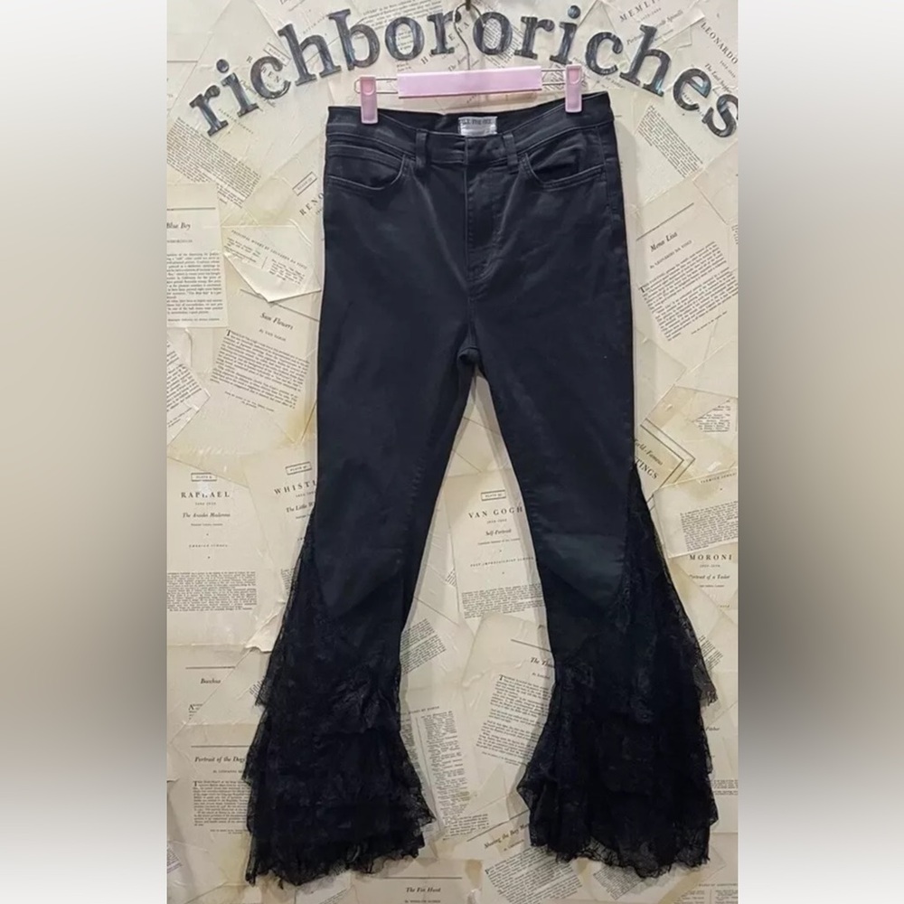 Free People We The Free Mystique Lace Flare Jean Tiered Piecing Hemline Stretch - Picture 8 of 9
